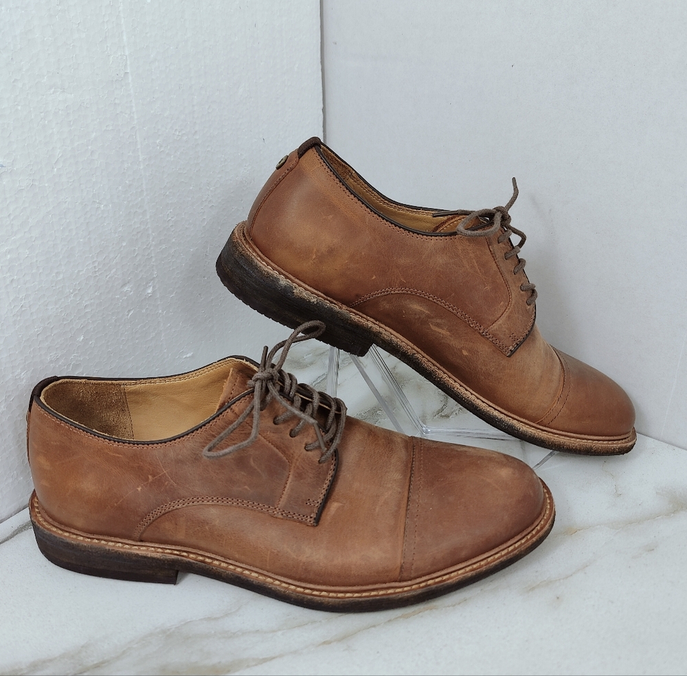 Warfield & Grand Men's Clement Cognac Leather Cap Toe Derby Dress Shoes, 9